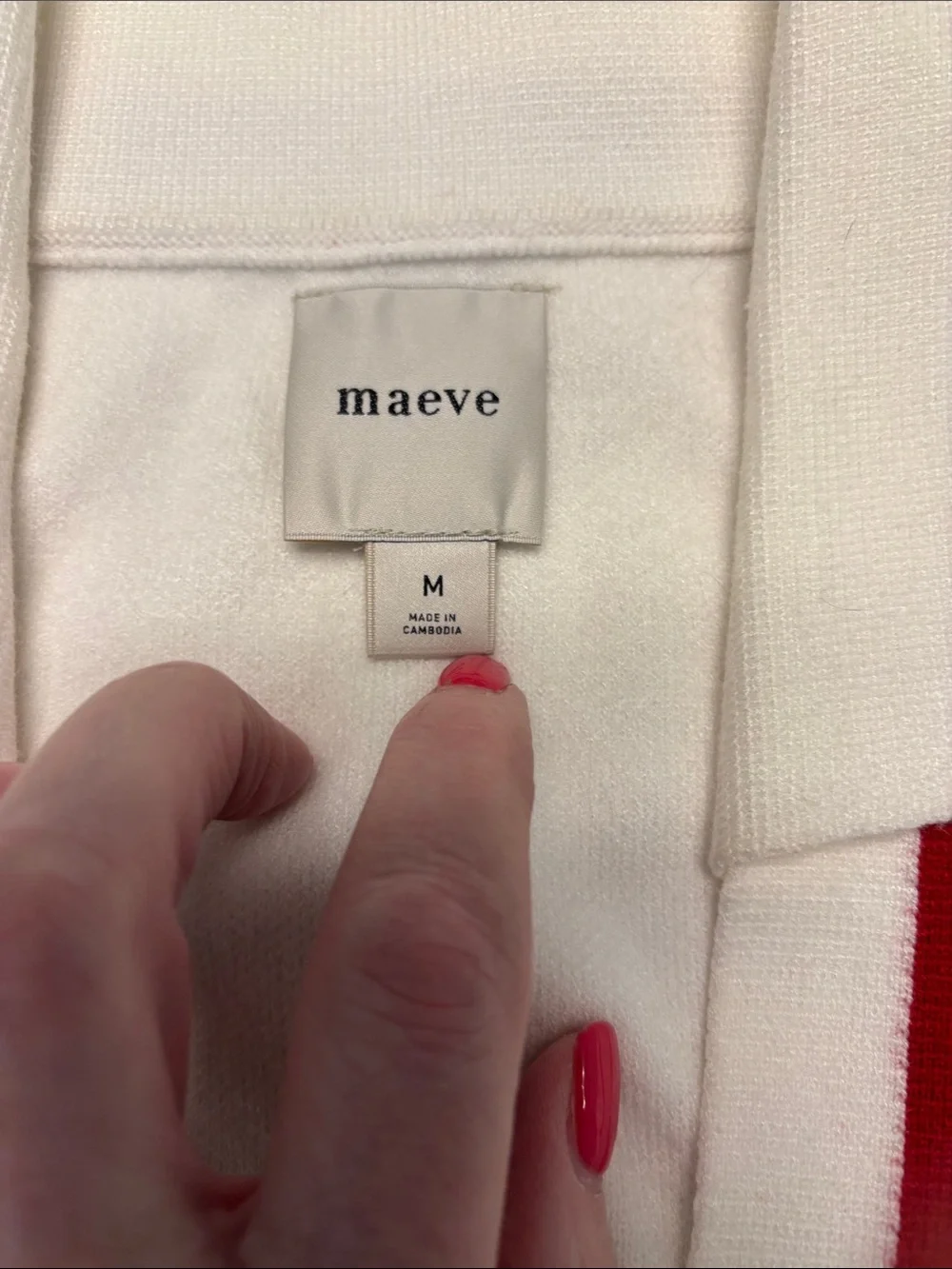 Anthropologie Maeve White deep v sweater w red trim and matching wide leg pants - Picture 4 of 4